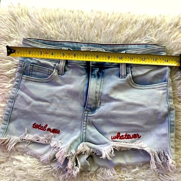 Cello Distressed Denim High Waist Jean Shorts with cute saying😍👀 - Picture 10 of 11